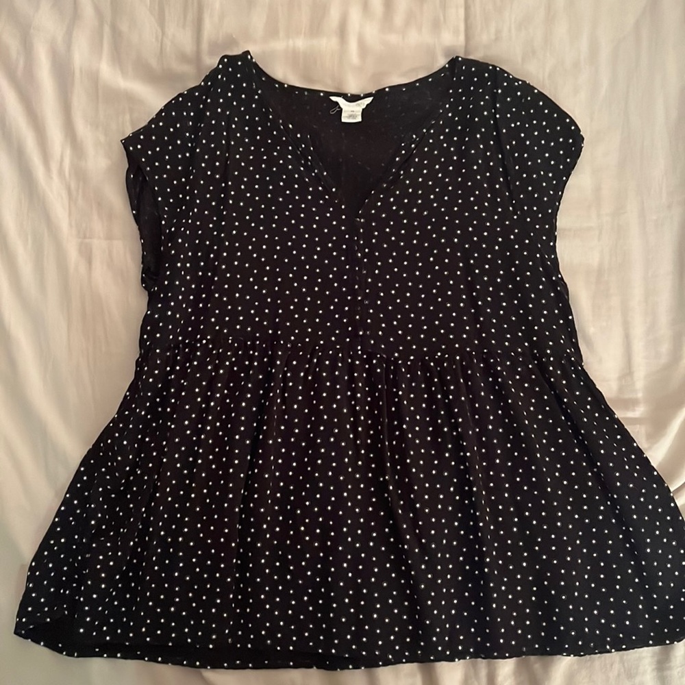 Caslon Black Polka Dot Cap Sleeve Peplum Blouse — Extra Small